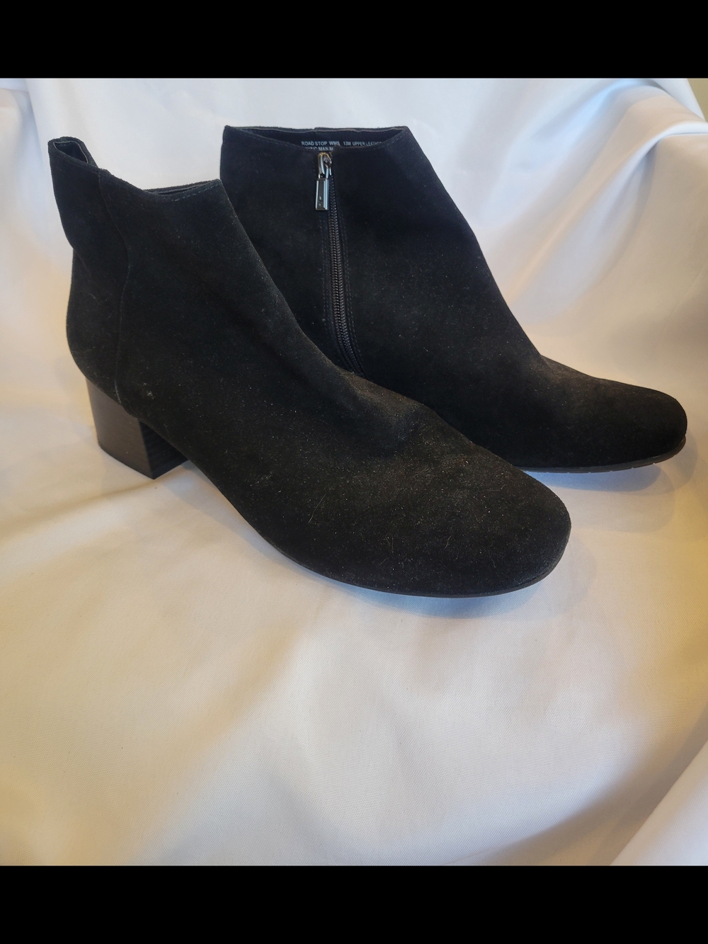 Kenneth Cole Reaction Black Suede Ankle Booties with Block Heel, Sz 13